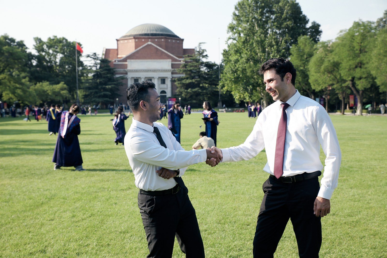 A campus moment during an academic celebration.